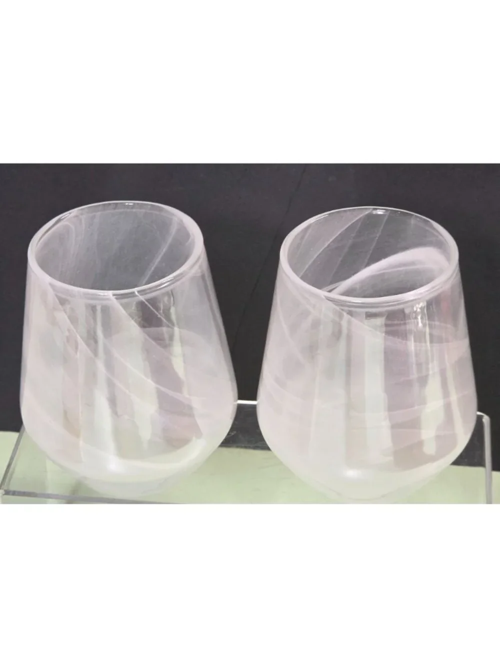 Set of 2 Frosted White Swirl Stemless Wine Glasses Tumblers 5